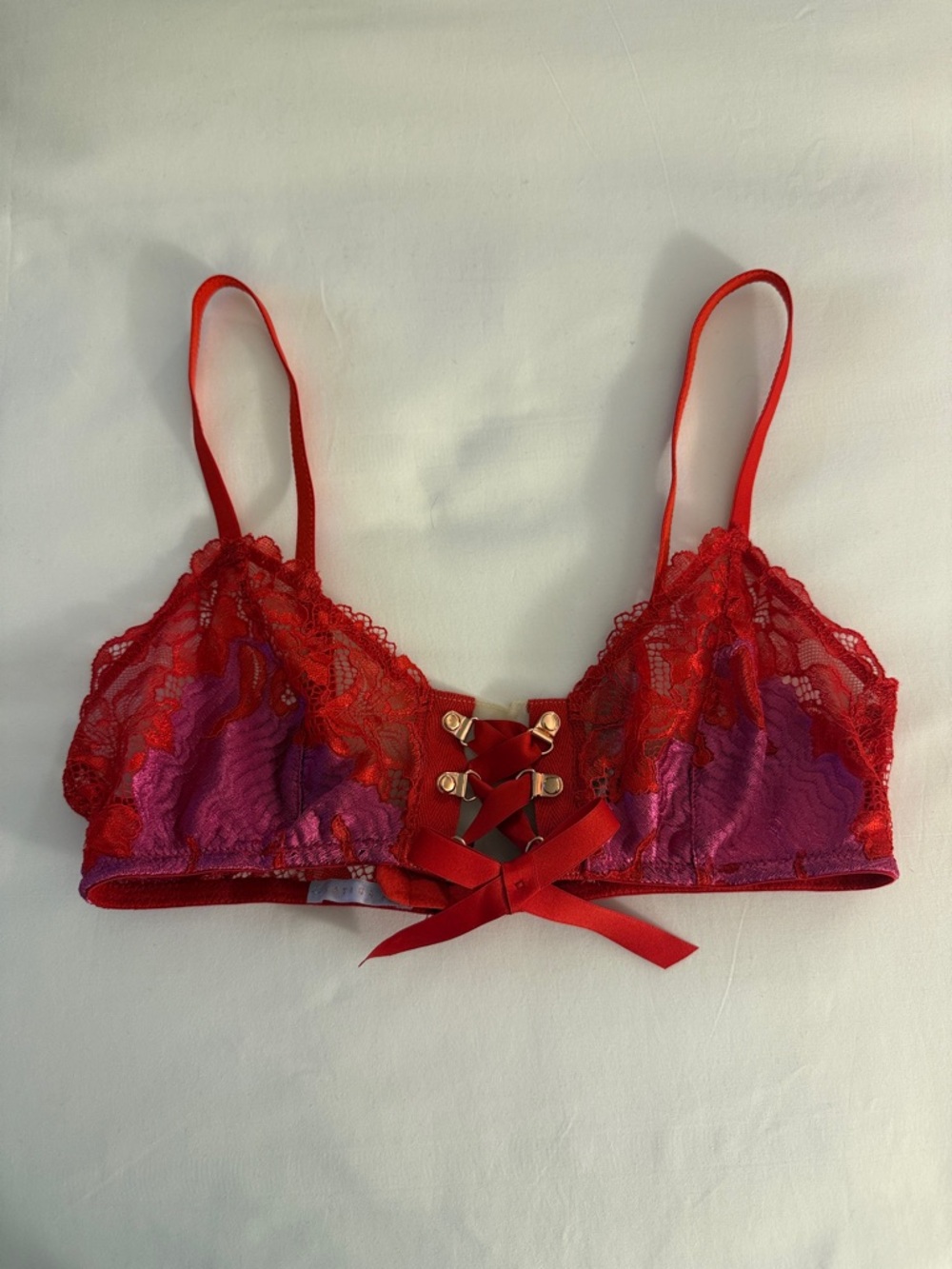 Savage x Fenty Lace’d Up Bralette in Red & Purple Small